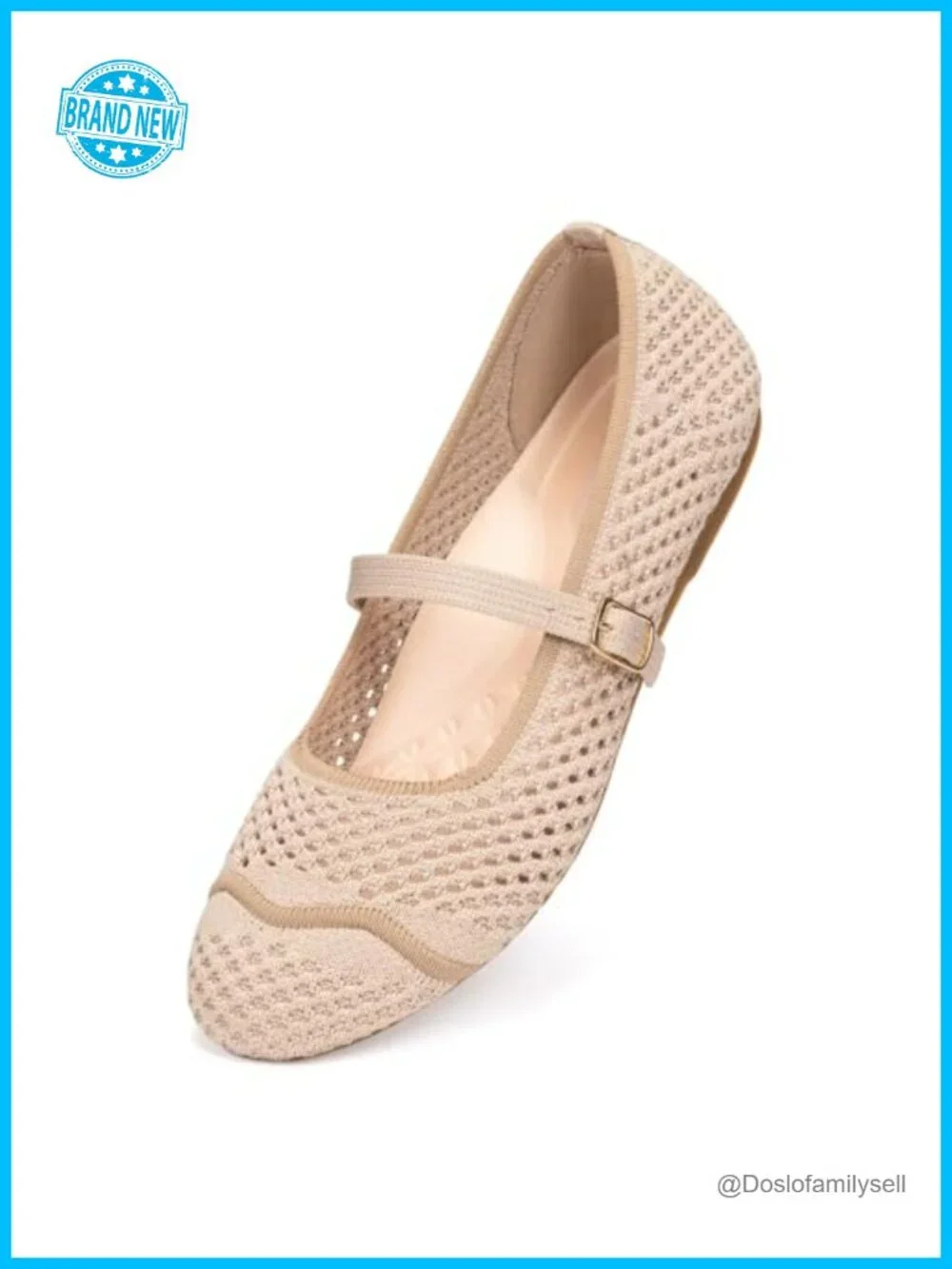 Women's Mesh Mary Jane Flats Round Toe Slip-On Breathable Knitted Comfort Shoes